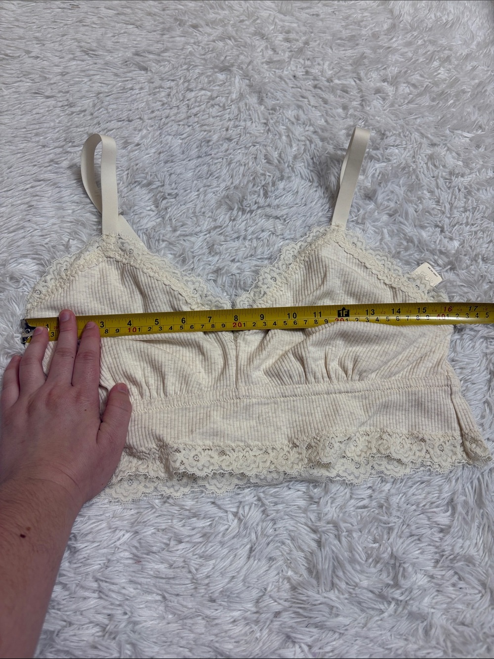 NWT Aerie Ribbed Eyelash Lace Trim Longline Bralette Size XL Heather Frost - Picture 5 of 13